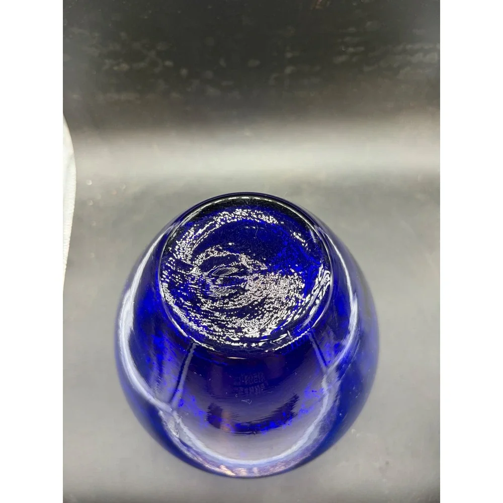 Vintage Cobalt Blue Hand Blown Art Glass Vase Flared Rim Polished Pontil 8.25in